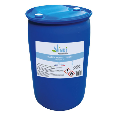 Vindi Désinfectant - solution hydroalcoolique - Fût 220L - Fabrication Française - 76% d'alcool - Virucide