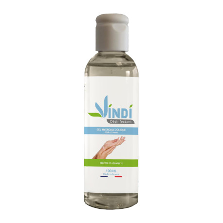 Vindi Désinfectant - gel hydroalcoolique - Flacon de 100ml - Fabrication Française - 76% d'alcool- Virucide