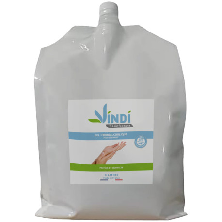 Vindi Désinfectant - gel hydroalcoolique - Bidon écorecharge de 5l - Fabrication Française - 76% d'alcool - Virucide