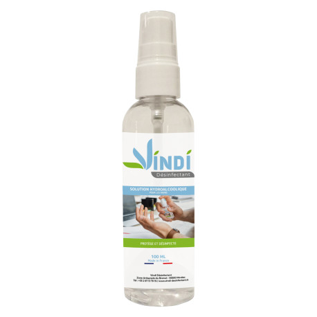 Vindi Désinfectant - solution hydroalcoolique - Flacon spray de 100ml - Fabrication Française - 76% d'alcool - Virucide