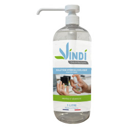 Vindi Désinfectant - solution hydroalcoolique - Flacon pompe de 1l - Fabrication Française - 76% d'alcool - Virucide