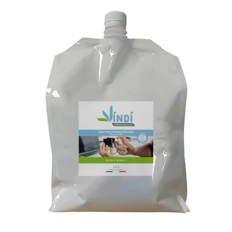 Vindi Désinfectant - solution hydroalcoolique - Bidon écorecharge de 2,5l - Fabrication Française -76% d'alcool - Virucide