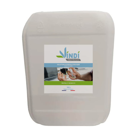 Vindi Désinfectant - solution hydroalcoolique - Bidon de 10L - Fabrication Française - 76% d'alcool - Virucide