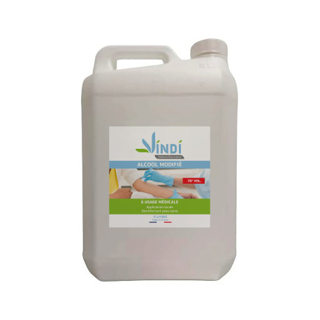 Vindi Désinfectant - alcool modifié 70° - Bidon de 5L - Fabrication Française - Désinfection peau saine